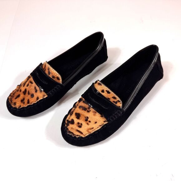 Gentle Souls by Kenneth Cole Portobello Loafers 6 (5-5.5) Black Leopard  Suede - Picture 1 of 12